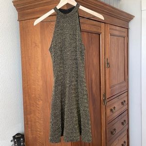 H&M Gold and Black Sparkly Skater Dress Keyhole back 6